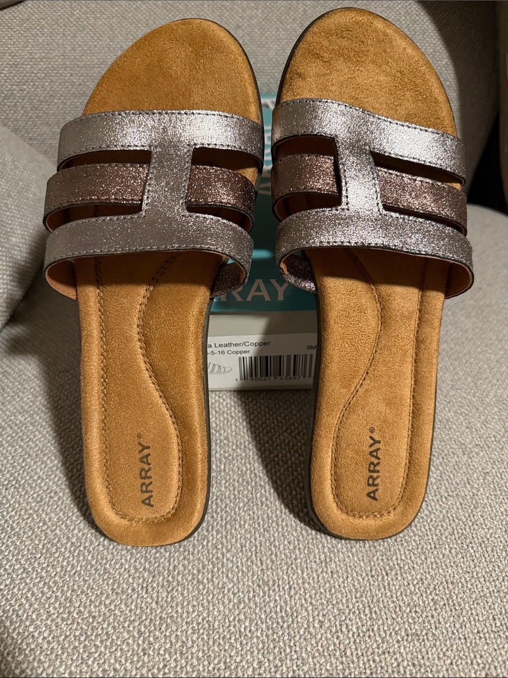 Array Copper and Metallic Bronze Slide Sandals